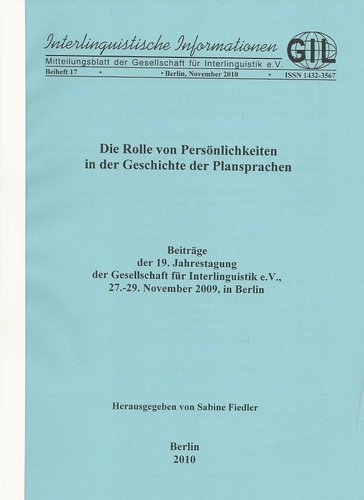 Fiedler (Hrsg.). Die Rolle von Persönlichkeiten in der Geschichte der Plansprachen